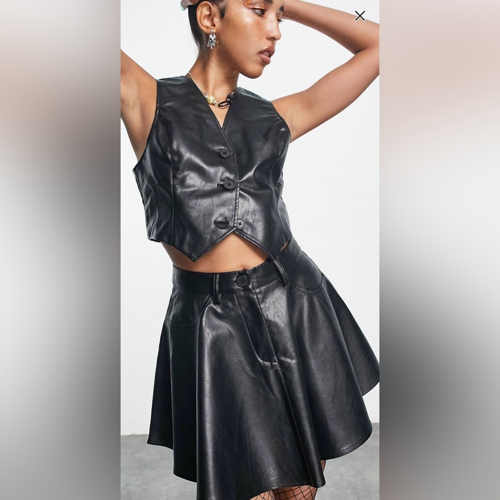 COLLUSION PU full circle skirt Leather
